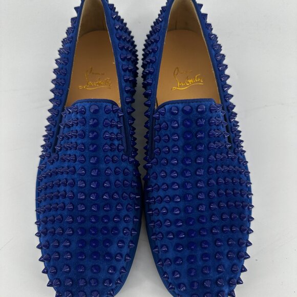 Louboutin Blue Suede Roller Boat Spiked Flats - Size 39 - Picture 3 of 12